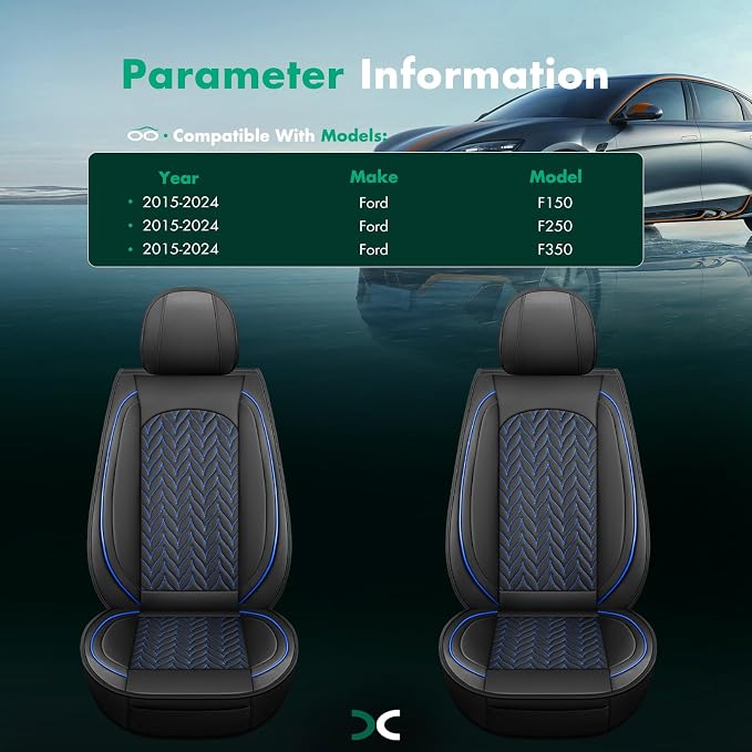 SCITOO Front Truck Seat Covers for F150,2PCS Truck Seat Covers Faux Leather Seat Covers Full Set Vehicle Seat Covers Fits for 2015-2024 Ford F150 F250 F350 (Front,Black and Blue)