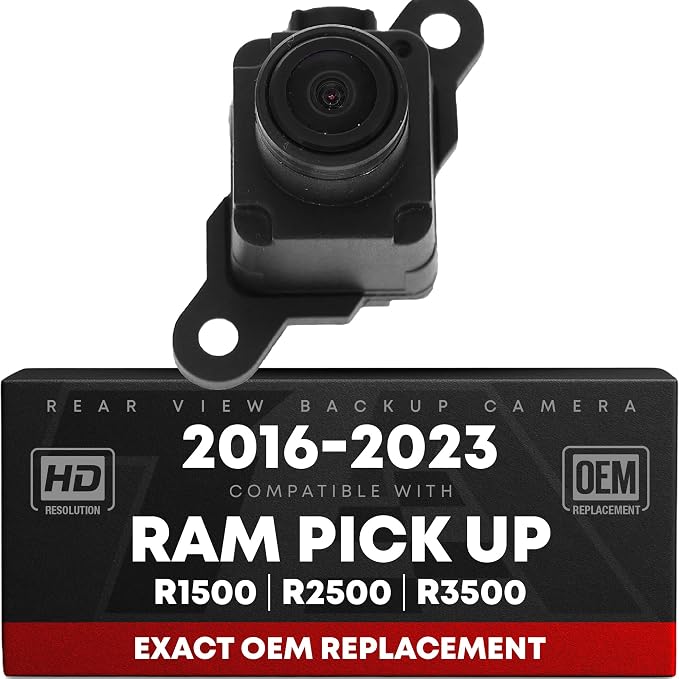 Rear View Backup Camera, Reverse Park Assist - Compatible with 2016-2023 RAM 1500, 2016-2018 RAM 2500/3500 Pickup - OEM 68274731AE, CH1960105