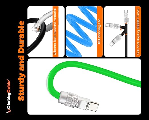 chubbycable Couple Chubby 2 Pack 240W USB C Cable Extra Thick Silicone Fast Charging Cable Compatible with iPhone 17-15 Series iPad Galaxy Series, Green+Red, Type-C to Type-C, 16.4FT