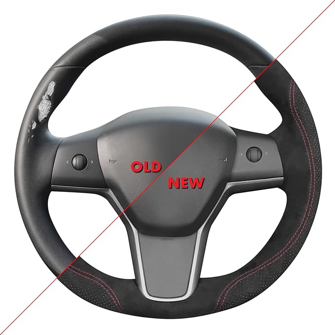 MEWANT Hand Stitch Steering Wheel Cover for Tesla Model 3 2017-2023 Model Y 2020-2023 Black 9040 Athsude Custom Fit DIY Wrap Interior Accessories