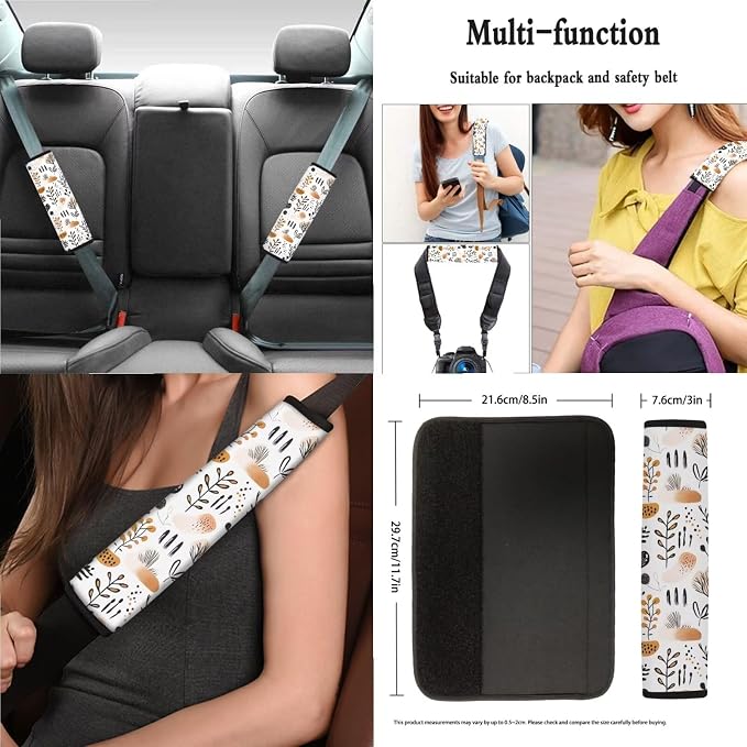 Car Seat Covers 13PCS Car Accessories Steering Wheel Covers+Seat Belt Pads+Coaster+Key Ring+Lipstick Holder Auto Interior Decor,Black, Abstract Boho Geometric Art Print