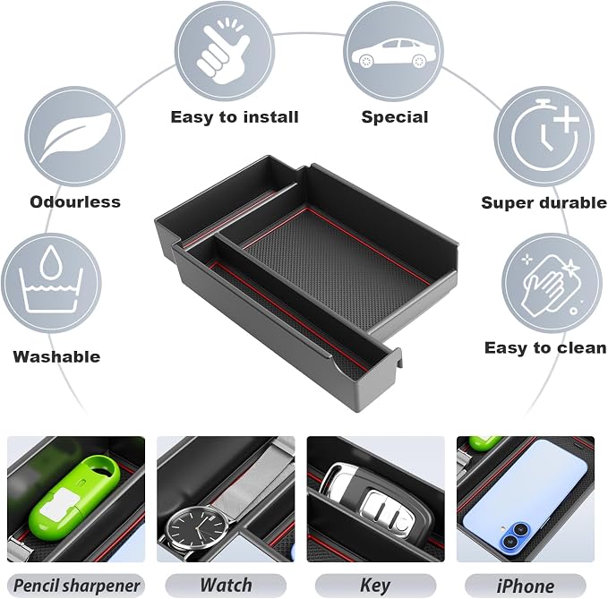 SKTU 2026 Pathfinder Center Console Organizer for 2026+ Nissan Pathfinder (SV/SL/Rock Creek/Platinum) Console Tray Nissan Pathfinder 2026 Accessories ABS Insert Armrest Storage Box (Red)