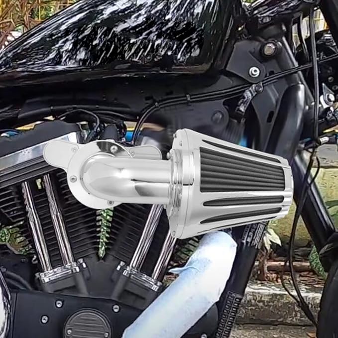 Motorcyle Air Cleaner Filter CNC 90° Forward-Facing Kit Fit for Harley Softail Touring Trike Sportster XL Dyna (Chrome Housing Grey Element, A For Sportster XL 04-22)