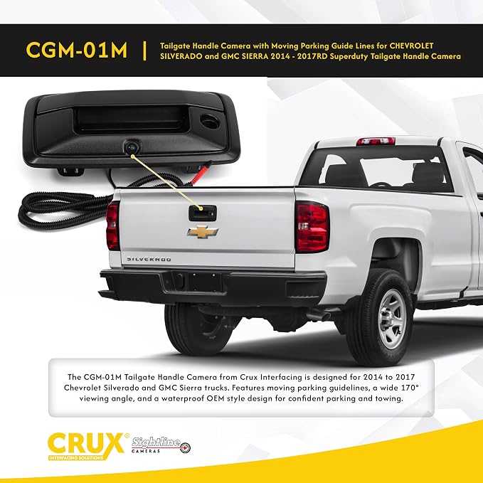 CRUX | CGM-01M | Sierra - Silverado 2014-2017 Tailgate Handle Camera with Moving Parking Guide Lines