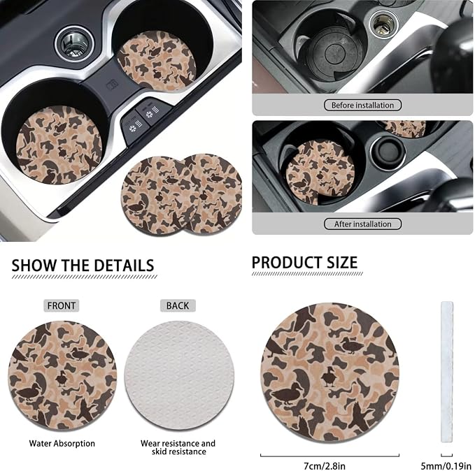 KEIAHUAN Camo Hunting Car Seat Cover Set of 11 Pieces and Handbrake and Gear Shift Knob Cover,Steering Wheel Cover,Cup Coasters Auto Interior Accessories for SUV,Sedan,Truck,Van