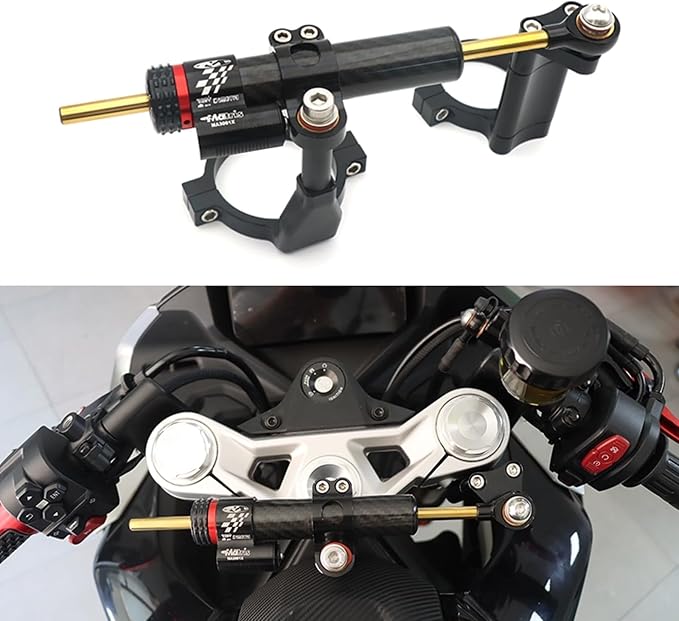 Motorcycle Steering Stabilizer Bracket Damper Stabilizers & Dampeners Kits Compatible with CFMOTO 450SR 450SRS 450SS 2022-2024,CNC Aluminum (Glossy Black Damper+Bracket)