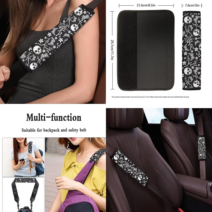Skeleton Butterfly Prints Car Seat Covers Full Set with Car Steering Wheel Cover Auto Center Console Pad Seat Belt Pads, Automotive Interior Accessories - 8 Pack