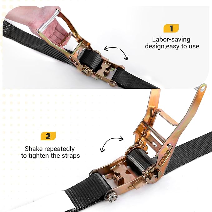 10000lbs Break Strength 2" x20FT Ratchet Straps 4-Pack - Heavy Duty Tie Downs with Double J-Hooks for Flatbed, Construction & Industrial Cargo - Black