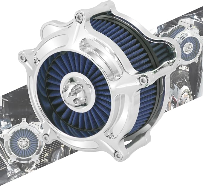 Air Cleaner Filter Aluminum Fit for Harley Touring Road King Street Glide Softail (Chrome Housing Blue Element, D For M8 Touring 17-23 Trike 17-25 Softail 18-24)