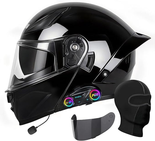 Bluetooth Motorcycle Helmet, Full Face Flip Up Modular Motorcycle Helmet with Bluetooth intercom headsets, DOT Approved Dual Visor Helmets