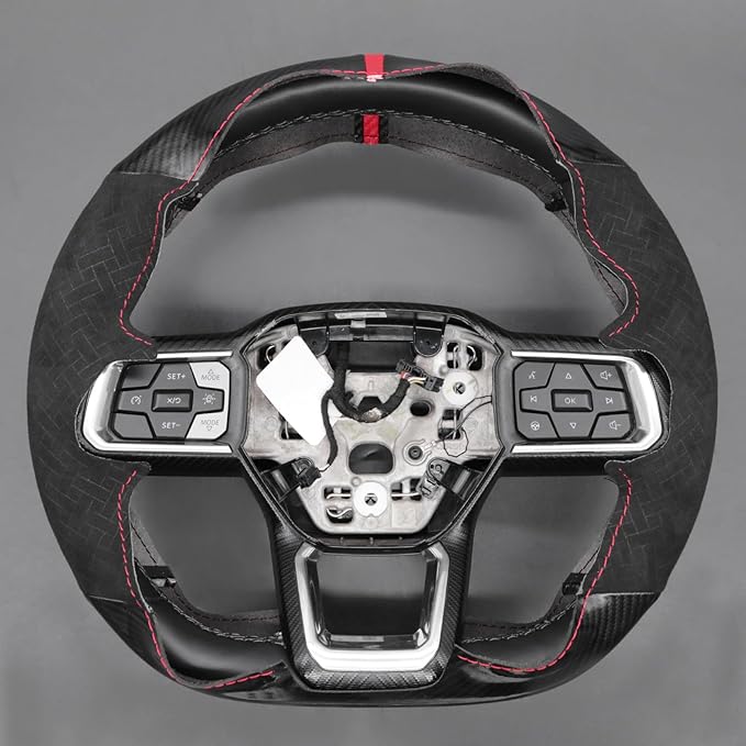 MEWANT Hand Stitch Black Shiny PU Carbon Fiber Woven Embossed Athsuede Steering Wheel Cover for Ford Mustang 2024
