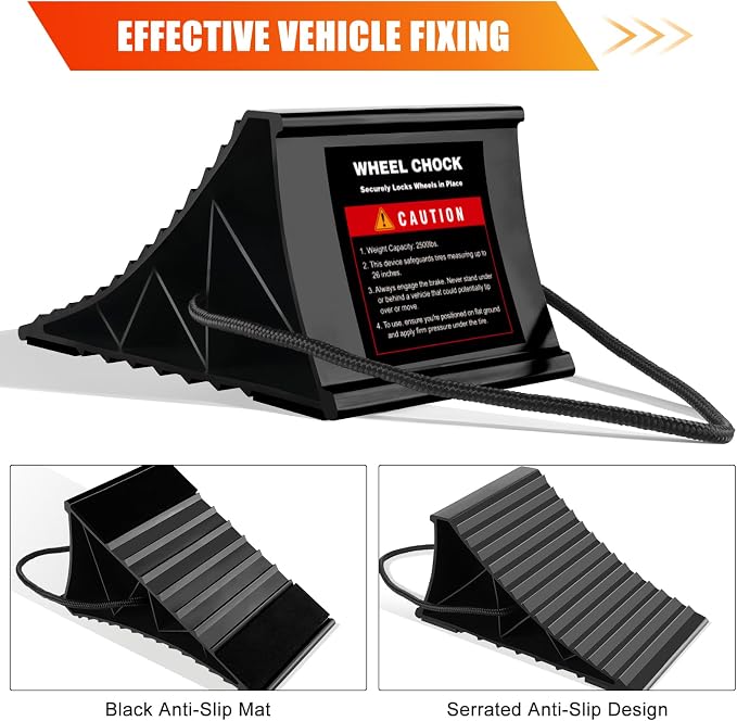 Wheel Chocks for RV Trailer, 4 Pack Non Slip Wheel Chocks for Travel Trailers with Rope for Easy Removal, Lightweight Plastic Wheel Stoppers Block for Camper Cars Trucks