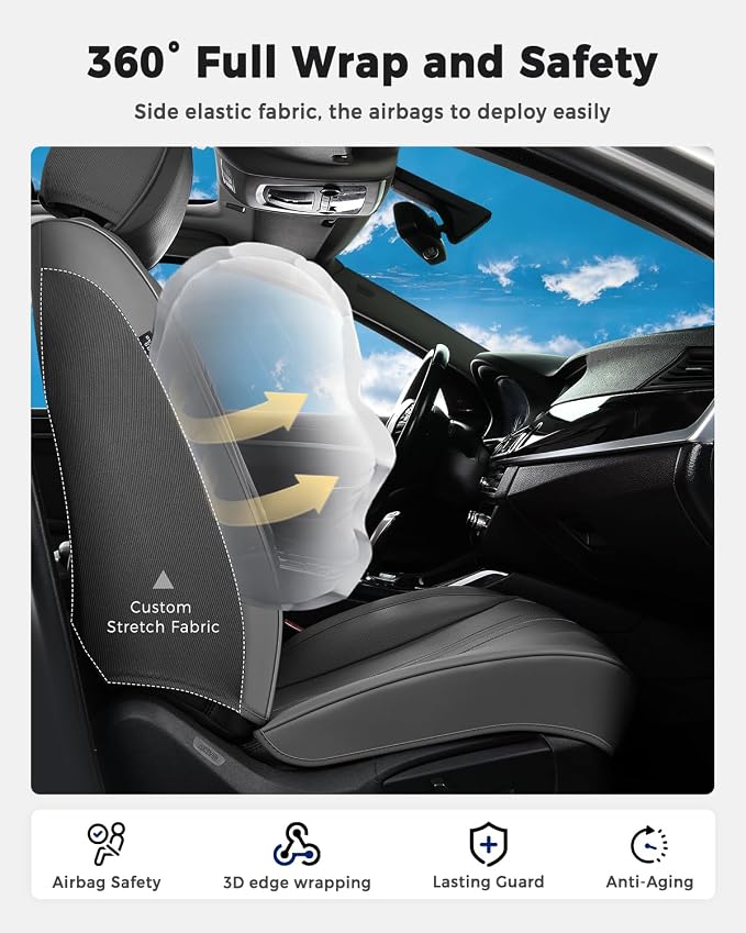 Huidasource Gray Seat Covers with Airbag, Thinned, Perforated, Cooling＆Heating, Premium Faux Leather Car Seat Cover, Seat Covers for with Velcro Adjustable Universal Fit for Most Cars SUV Trucks, Gray