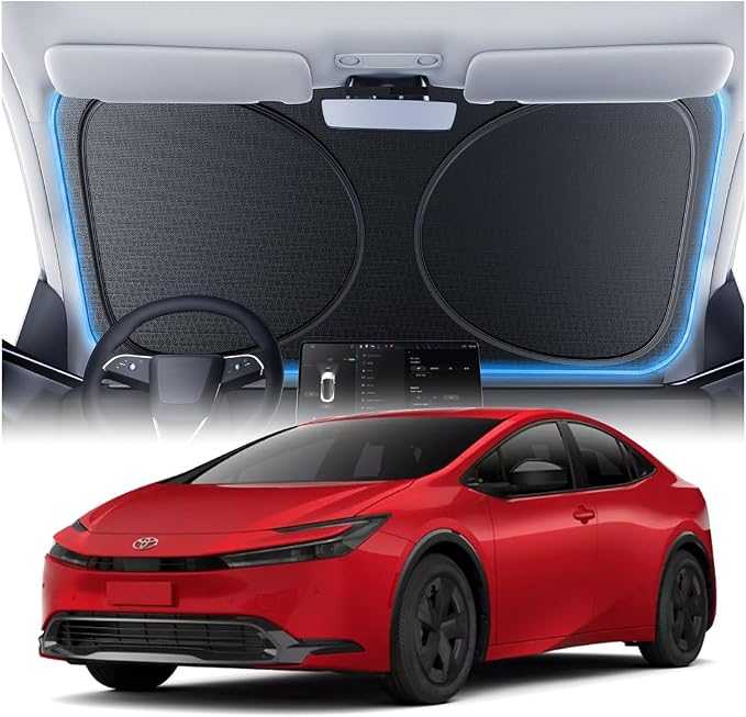 Windshield Sun Shade for Toyota Prius 2001-2026, Custom Fit Sunshade, 100% UV Block & Heat Insulation, Foldable Car Sunshade with Storage Bag, Protect Interior Accessories