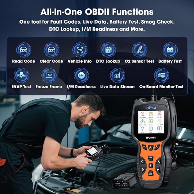 All Systems OBD2 Scanner, MA200 V6 Car Code Reader for Most Car Models of 6 Manufacturing Groups, with 6 Services Full OBD2 Live Data Battery Test Diagnostic Scan Tools Lifetime Free Upgrade