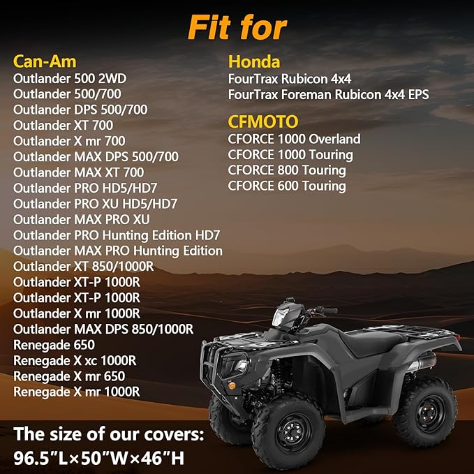 EVRBUL Heavy Duty 420D ATV Cover Windproof Quad Cover 96.5″L×50″W×46″H Compatible with Can-Am Polaris Suzuki Honda All Weather Waterproof and Dustproof 4 Wheeler Cover