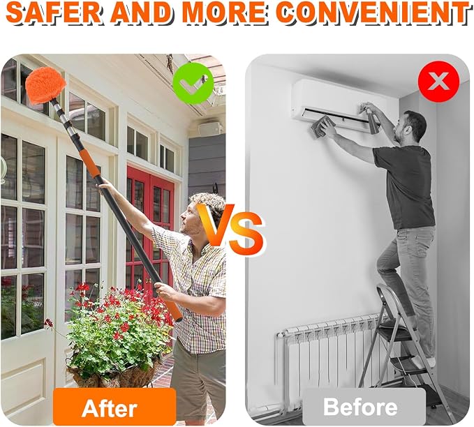 SISUPASSIE 20FT Reach Cobweb Duster with Extension Pole, High Ceiling Long Duster with 3-12FT Telescoping Pole, Spider Web Brush for Indoor Outdoor Use