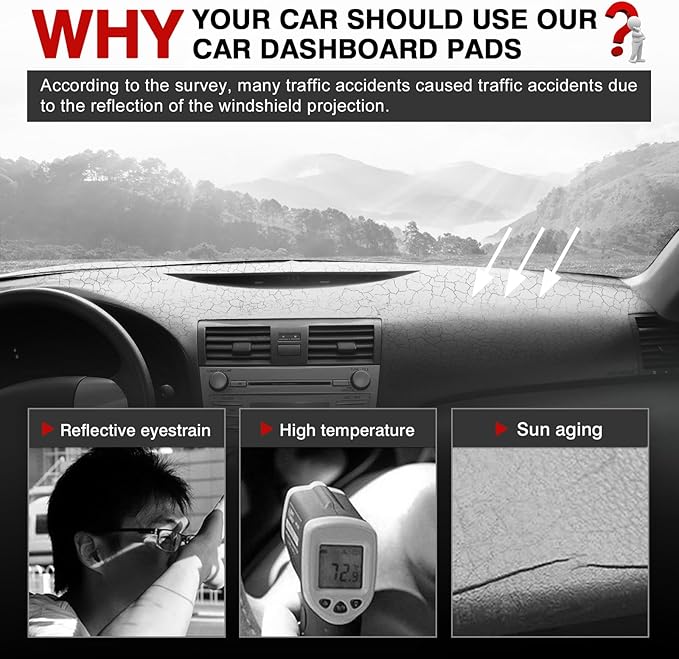 Autorder Gray Dashboard Cover Mat for Toyota Camry 2007-2011 Accessories Dash Cover Upgrade Polyester Dash Mat Sunshade Glare UV Rays Protector