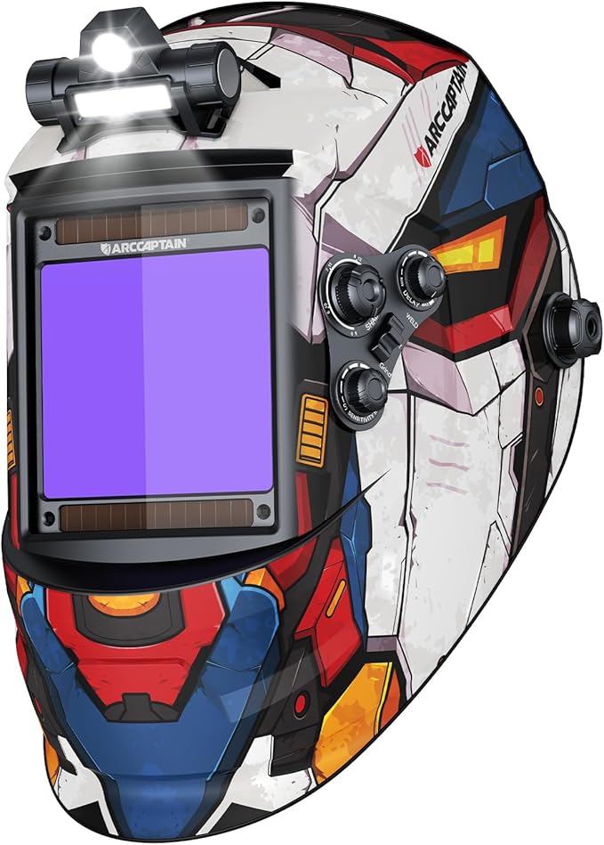 ARCCAPTAIN Large View 3.94" x 3.66" True Color Auto Darkening Welding Helmet with Light, Solar Powered Welding Hood, 4 Arc Sensor Wide Shade 4/5-9/9-13 for Stick MIG TIG Cut,MF