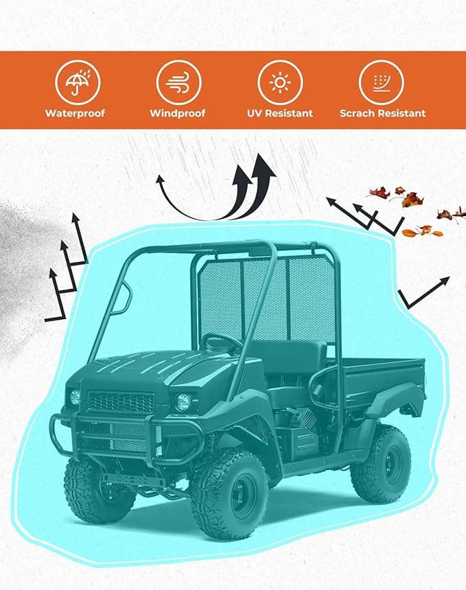 KEMIMOTO UTV Cover, All-Weather Protection UTV Cover Two Seater Compatible with Kawasaki Mule 4000/4010 Can-Am Defender Ranger XP 1000 WOLVERINE RMAX2 Pioneer UFORCE, 2-3 Seaters 140" x 75" x 58"
