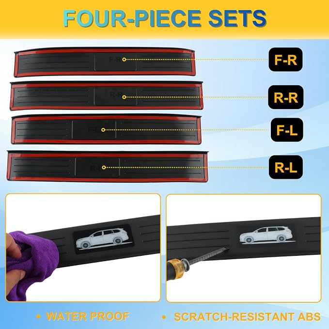 4Pcs Door Sill Protector for 2024-2026 Toyota Grand Highlander | Fits Hybrid LE/XLE/Ltd/Platinum, ABS Guards w/Logo, Anti-scratch, Non-slip, Hide Scuff, Stick-on (Not for Highlander)