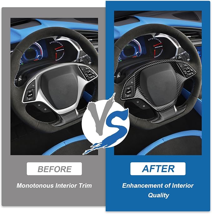 Real Carbon Fiber Steering Wheel Cover Compatible with Corvette C7 2014–2019