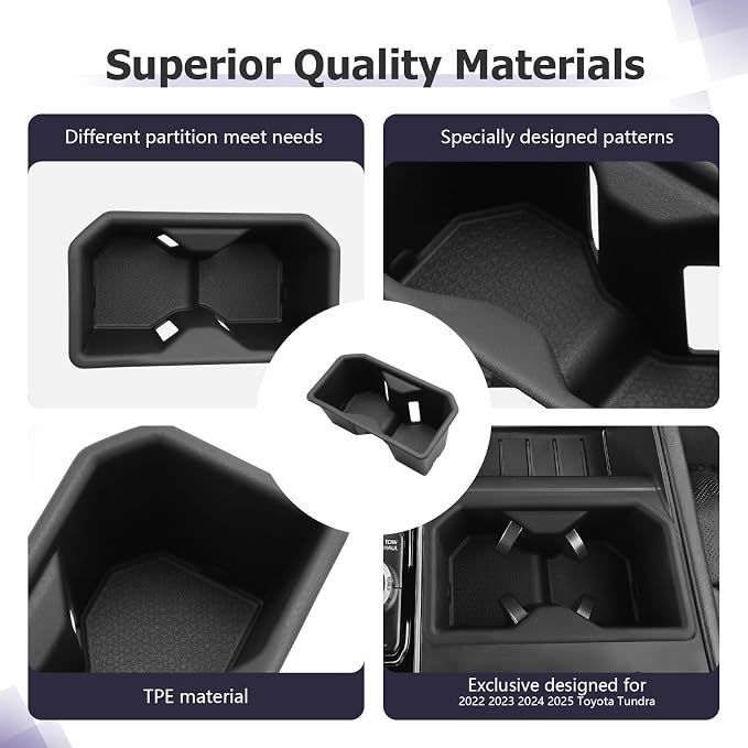 LUWU 2025 Tundra Center Console Cup Holder Compatible With 2022 2023 2024 2025 Toyota Tundra Interior Accessories TPE Cup Holder Insert