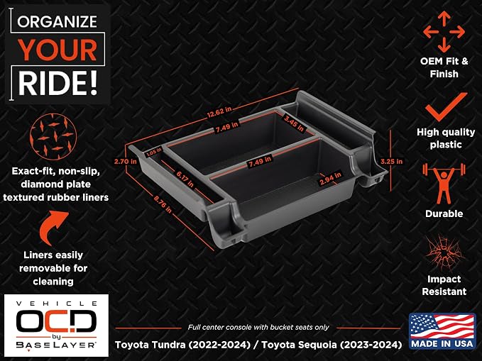 Vehicle OCD - Center Console Divider and Tray for Toyota Tundra (2022-2025) / Sequoia (2023-2025) - Made in USA