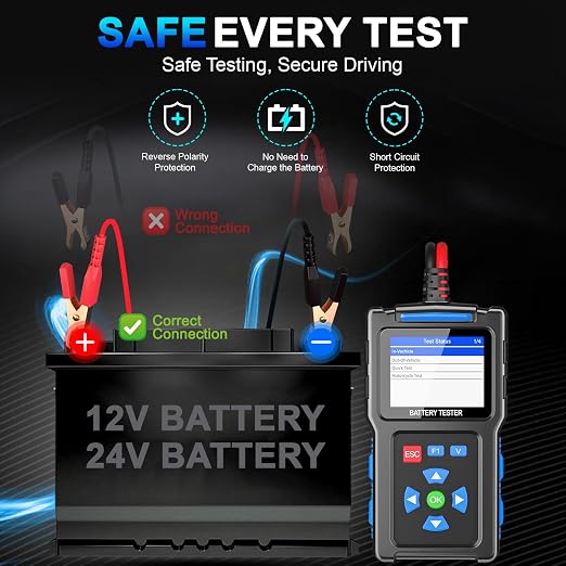 Battery Load Tester 12v Automotive, 20-2000 CCA Car Battery Tester and Alternator Tester for 24V Vehicles, BT300