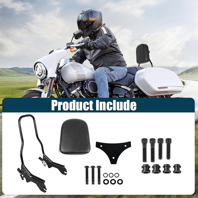 Passenger Upright Backrest Sissy Bar With Backrest Pad Docking Hardware Kit Compatible With For 2018-2025 Harley Softail FLSL FXST Heritage Classic FLHC FLHCS Deluxe FLDE Street Bob FXBB