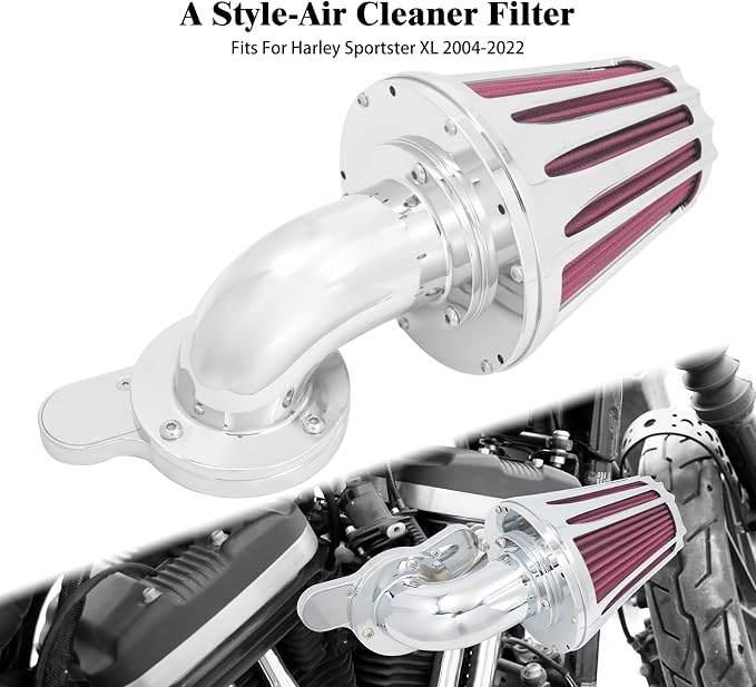 Motorcyle Air Cleaner Filter CNC 90° Forward-Facing Kit Fit for Harley Softail Touring Trike Sportster XL Dyna (Chrome Housing Red Element, A For Sportster XL 04-22)