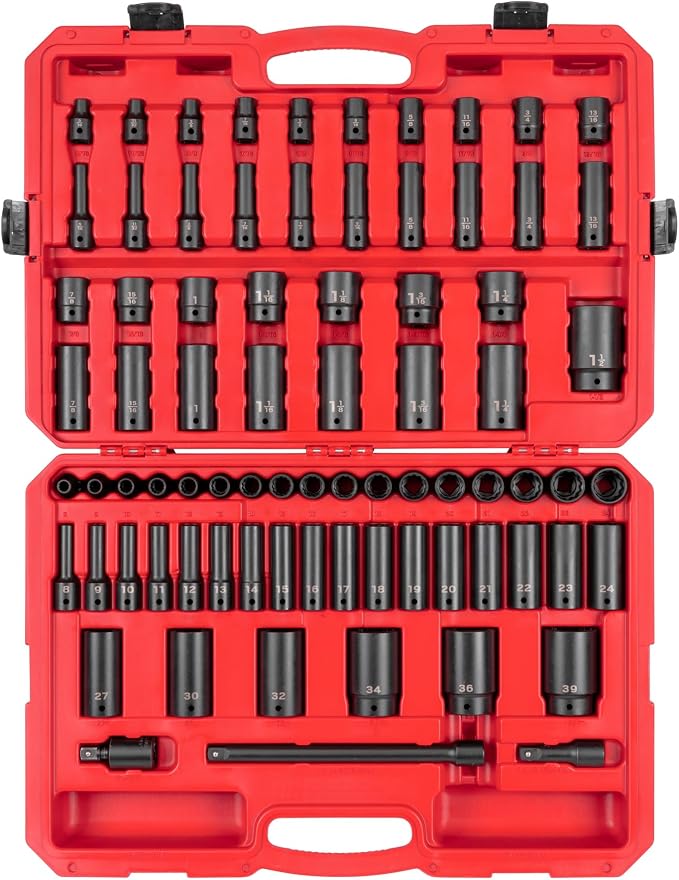 TEKTON 1/2 Inch Drive Impact Socket Set, 78-Piece | SID92408