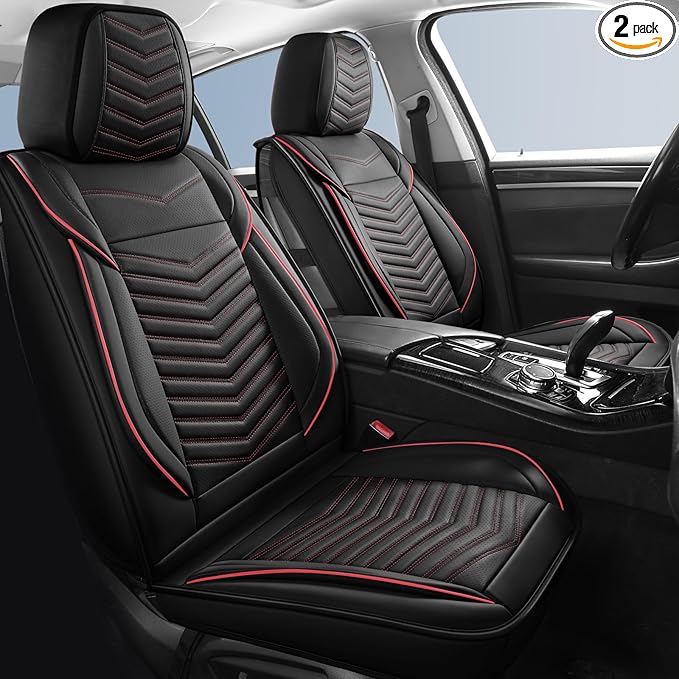 HChengkikz Nappa Leather Car Seat Covers Front Seats, Car seat Protector, Waterproof Car Seat Cushion, Universal Automotive Seat Covers Fit for SUV Truck Pick-up Sedan and Most Cars