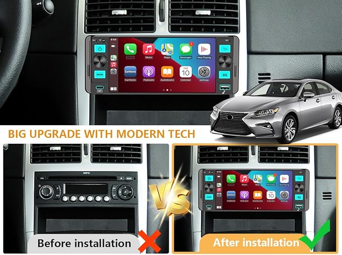 Single Din Car Stereo – Dual Knob Touchscreen Radio with Wireless Apple CarPlay & Android Auto Upgrade Your Classic Car with Easy Installation, Backup Camera Ready, Bluetooth, GPS, FM/AM, USB, EQ