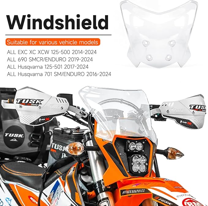 Windshield for Motorcycle All EXC XC XCW 125-500 2014-2024 All Husqvarna 701 SM/ENDURO 2016-2024 Wind Shields Windscreen Wind Deflector (Transparent)