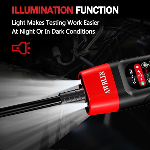 AWBLIN Automotive Test Light & Battery Alternator Tester, 1-75V DC LCD Digital Circuit Tester with Illumination, Heavy Duty Light Tester with Voltmeter, Fuse Voltage Tester Auto Electrical Tool