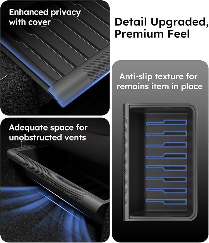 Wigoo Under Seat Storage Box for Tesla Model Y 2019~2025, 2 Pack Underseat Storage Tray with Lid, Secure No-Slide Design, Not Fit Model Y Juniper