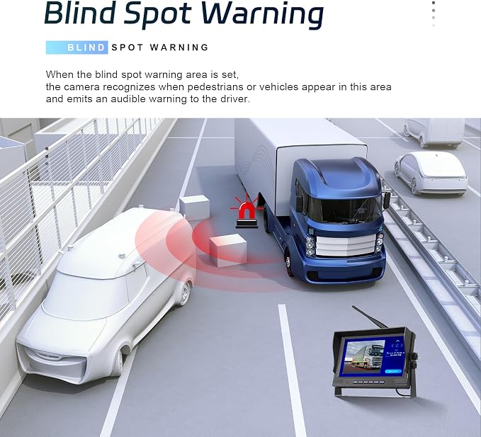 9 Inch Wireless Backup Camera for Truck with 2 Rear View Camera System for Cars, 4 Channels Split Screen, BSD Alert, Night Vision, IP68K Waterproof, for Truck, Pickup, Trailer, Cars Parking Safety