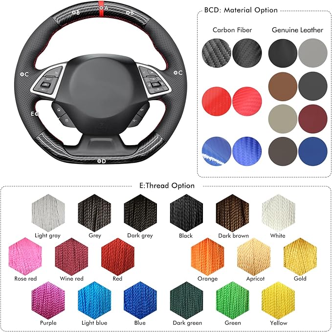 MEWANT for Camaro Steering Wheel Cover 2016-2024 Hand-Stitched for Chevy Camaro Car Steering Wheel Wrap