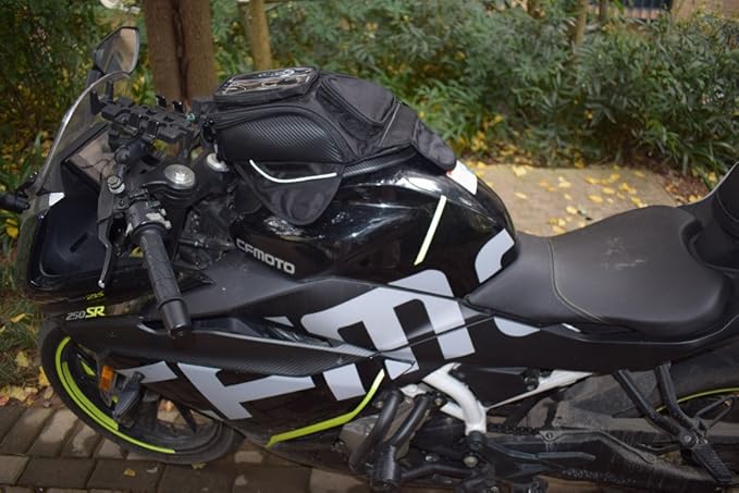 Keenso Motorcycle Tank Bag Magnetic Backpack, Universal Motorbike Tank Bag Strap Mount with Strong Magnetic, Riding Oil Fuel Tank Bag Waterproof Oxford Saddle Black