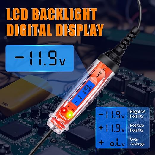 AWBLIN Automotive Test Light 3-72V DC Digital Light Tester with Voltmeter,Wire Tracer Automotive Electrical Open & Short Finder Circuit Tester Wire Breaker Finder Fault Probe Cable Tracker Electrical