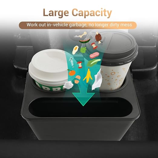 YEE PIN Compatible with 2025 Ford Maverick Trash Can Trash Container with Cupholder, Cup Holder Car Trash Bin Garbage Can for Ford Maverick Accessories 2025 2024 2023 2025