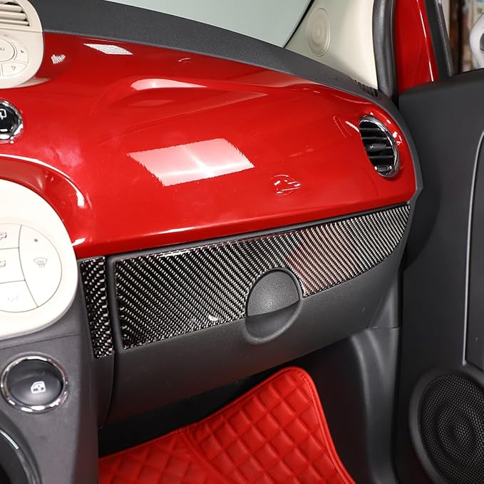 Fit for Fiat 500 2011-2019 Soft Carbon Fiber Car Center Console Decorative Protector Strip Sticker Car Interior Accessories 4PCS (Black Carbon)