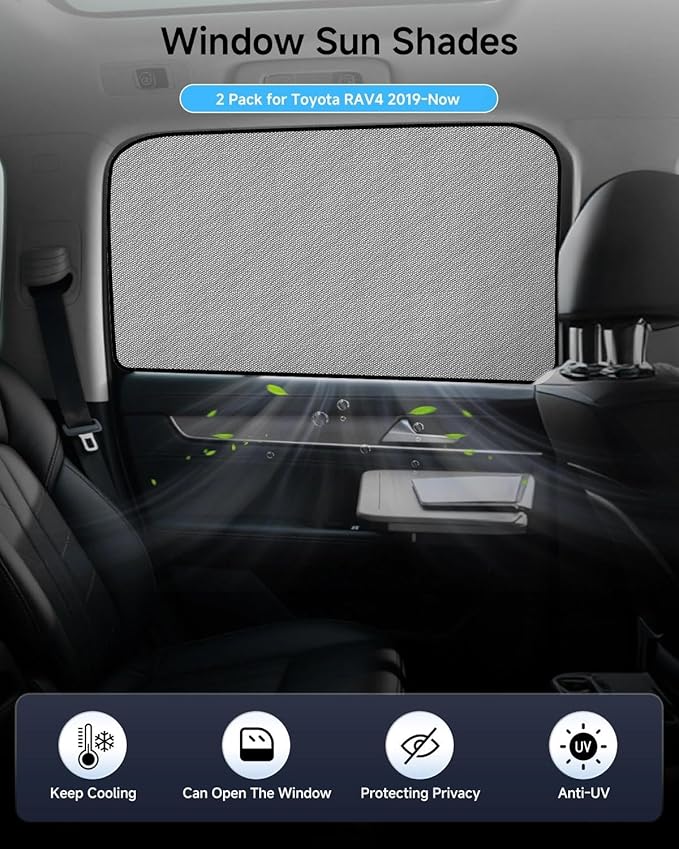 Car Window Shade for Toyota RAV4 2019-Now,2 Pack UV & Glare Protection, Breathable Privacy Screen, Insect & Bug Blocker Magnetic Mesh Side Rear Sun Shades for Baby Camping, Napping & Travel