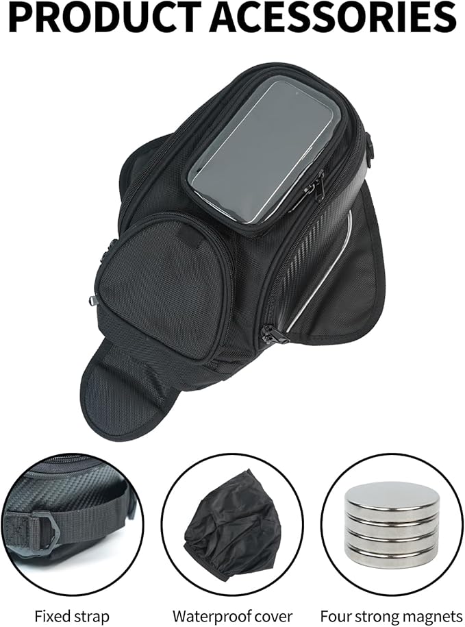 Motorcycle Tank Bag Universal Waterproof Oxford Fabric with Strong Magnetic，Magnetic Tank Bag, fits Harley Davidson, Indian, Honda, Yamaha, Suzuki and more