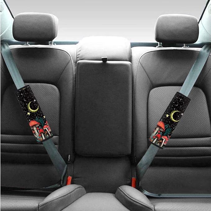 BIGCARJOB Moon Mushroom Car Seat Covers Set for Women Auto Interior Accessories Full Set 12 Pcs Cup Holder,Steering Wheel Covers,Armrest Pads