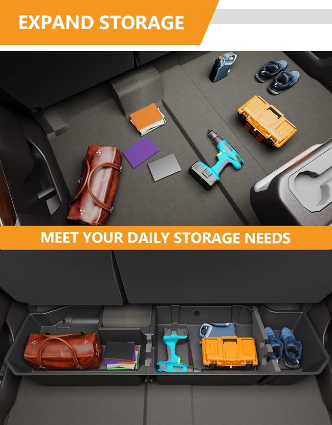 KINGGERI Under Seat Storage Boxes Compatible with 2019-2026 Chevy Chevrolet Silverado 1500/GMC Sierra 1500, 2020-2026 Silverado/Sierra 2500HD/3500HD | Double & Crew Cab Rear Underseat Organizer Box