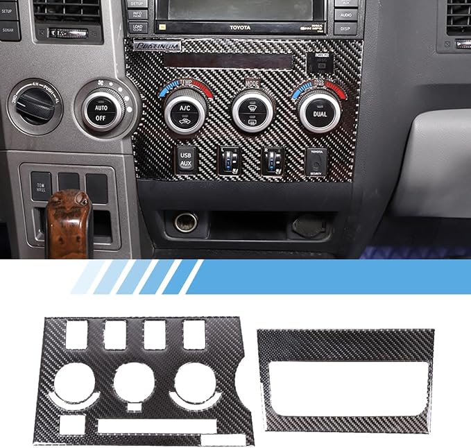 Real Soft Carbon Fiber Car Center Console Air Conditioning Adjustment Switch Panel Decorative Stickers,for Toyota Tundra 2007-2013,2PCS (Black)