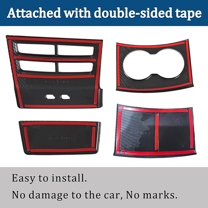 4 PCS Water Cup Holder Cover & Rear Air Vent Outlet Trim Interior for Model S Model X 2014-2024 Decoration （Imitation Carbon Fiber Pattern）