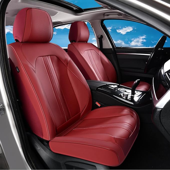 Huidasource Red Front Seat Cover, Luxury Faux Leather Front Car Seat Cover, Compatible with Airbags, Seatbelt Buckles, Perforation, Cooling＆Heating, Universal Fit for Most Cars, Vans Trucks, SUVs, Red